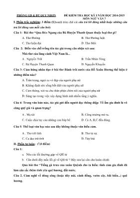 Đề kiểm tra học kỳ I năm học 2014 - 2015 môn Ngữ văn 7